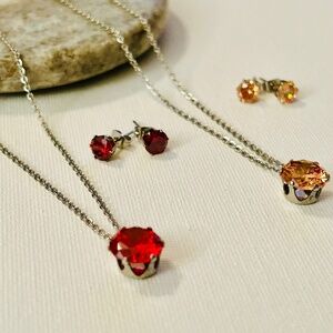 CZ set necklace earrings stainless steel